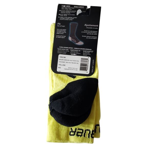 Bauer Off Ice Training Hockey Socks Size M/M Medium Adult Core Mid Calf Yellow - Picture 2 of 4